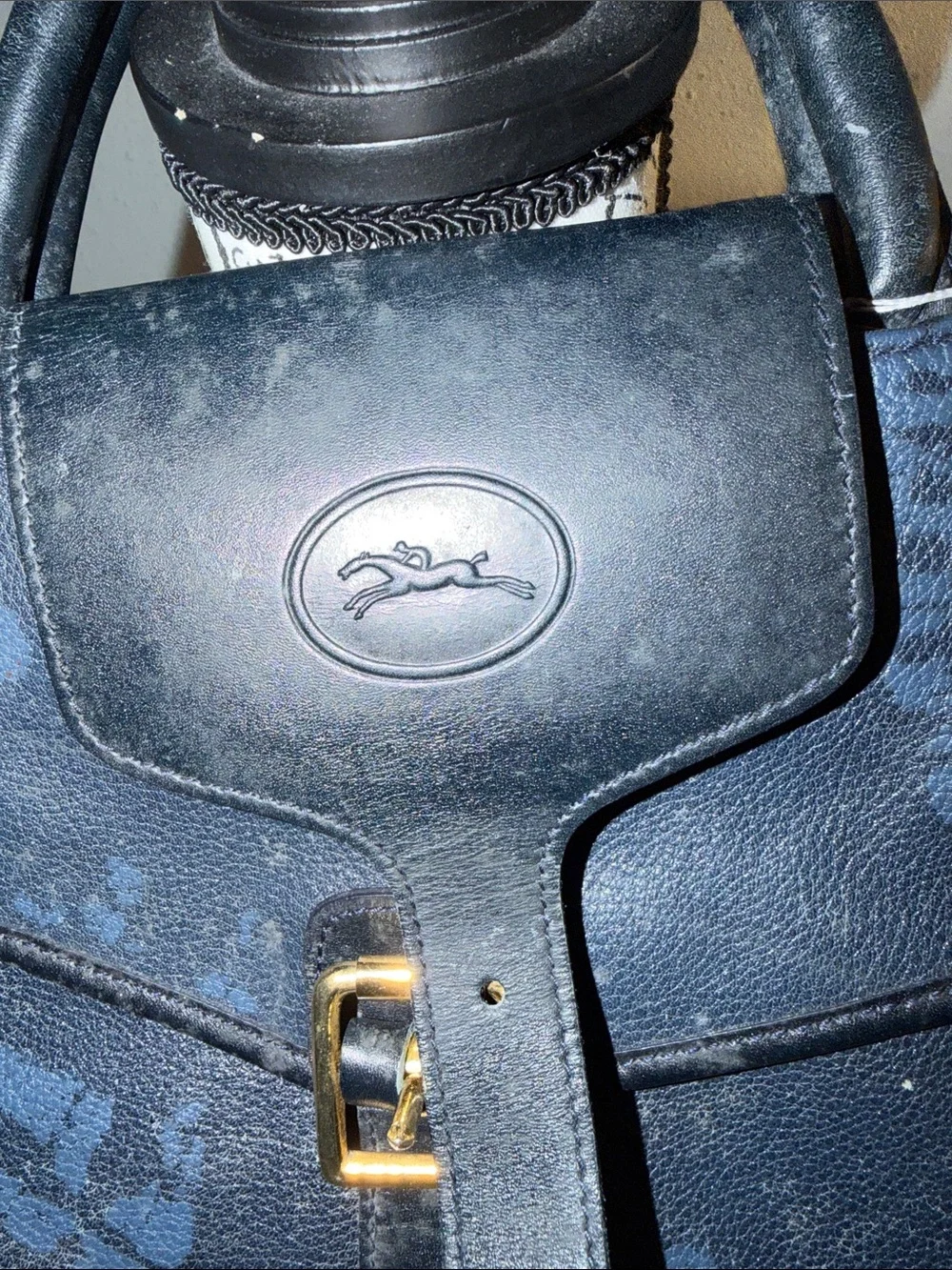 Vintage- Longchamp Navy Blue Leather Men's Briefcase with Top Handle